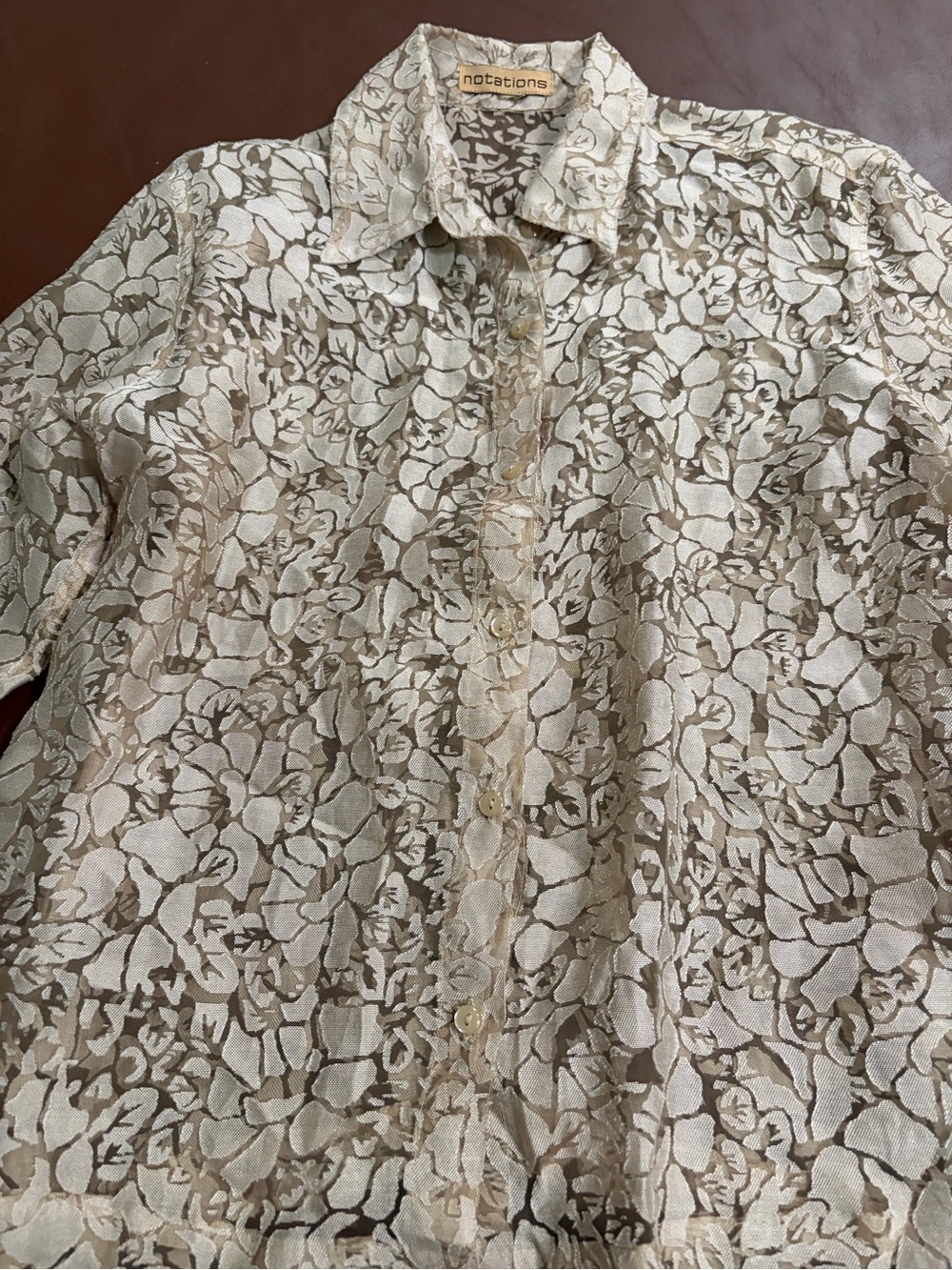 Notations Cream and Tan Floral Button-Down Shirt